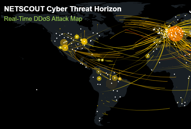 Mapa de Ataque DDoS em Tempo Real (NETSCOUT)